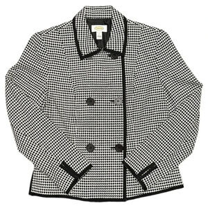 Talbots Silk Wool Blend Black White Houndstooth Jacket Blazer Twee Mod Preppy